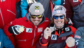 Marcel Hirscher und Manuel Feller beim Wettgrinsen