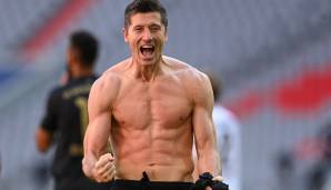 Robert Lewandowskis Torjubel im Mai 2021 nach seinem historischen 41. Saisontor im Spiel gegen FC Augsburg.