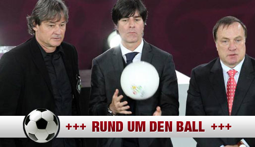 Dietmar Constantini, Jogi Löw und Dick Advocaat (v.l.n.r.) nach der Auslosung der EM-Quali-Gruppen