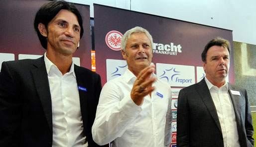 Das neue Frankfurter Dream-Team: Bruno Hübner, Armin Veh und Heribert Bruchhagen (v.l.n.r.)