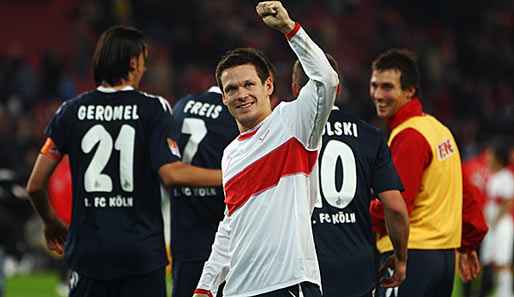 Sascha Riether jubelt hier noch für Köln in der Mercedes-Benz-Arena in Stuttgart