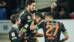 Bremen feiert Torschütze Di Santo, der bereits sein drittes Tor in der Rückrunde erzielte