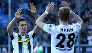 Gladbachs Offensive mit Herrmann (l.) und Hahn war in der letzten Saison schon stark