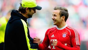 Ein Wiedersehen zwischen Mario Götze und Jürgen Klopp beim Bundesligaspiel zwischen dem BVB und FCB im April 2014.