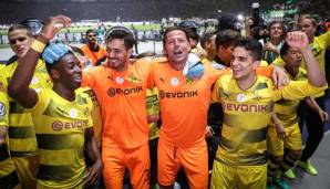 Ousmane Dembele, Roman Buerki, Roman Weidenfeller und Marc Bartra (v.l.n.r.)