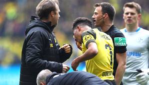 Jadon Sancho wurde im Revierderby von einem Wurfgegenstand am rechten Auge getroffen.