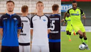 SC PADERBORN - Heim- (li.), Auswärts- (M.) und Ausweichtrikot (re.)