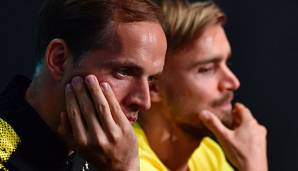 Thomas Tuchel und sein damaliger Kapitän Marcel Schmelzer auf der Pressekonferenz vor besagtem Pokalfinale.