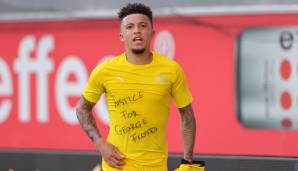 "Justice für George Floyd": Jadon Sancho machte nach seinem ersten Tor gegen den SC Paderborn auf Rassismus und Polizeigewalt aufmerksam.