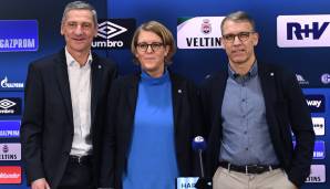 Der Schalke Vorstand: Dr. Bernd Schröder, Christina Rühl-Hamers und Peter Knäbel (v.l.n.r.).