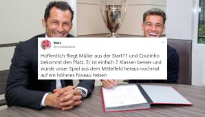 Wo wird der Brasilianer spielen? Sollte Niko Kovac mit ihm in der Zentrale planen, könnte es für Thomas Müller eng werden. Das stört nicht jeden Fan ...