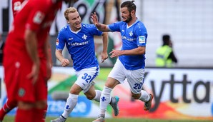 Marcel Heller (r.) netzte für die Lilien sehenswert - und das gleich doppelt