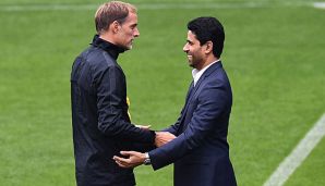 PSG-Klubchef Nasser Al-Khelaifi (r.) hat Thomas Tuchel in den höchsten Tönen gelobt.