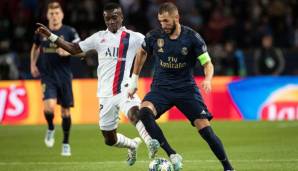 Karim Benzema (r.) tritt in der Champions League mit Real Madrid gegen PSG an.