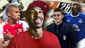 Vier Protagonisten der Transfer-Lotterie (v.l.): Mbappe, Aubameyang, Verratti und Lukaku