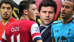 Sie prägen die diesjährige Premier League: Suarez, Özil, Pochettino und Townsend (v.l.)