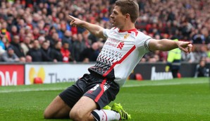 Steven Gerrard traf gegen ManUnited zweimal vom Punkt. Einen Elfer verschoss er