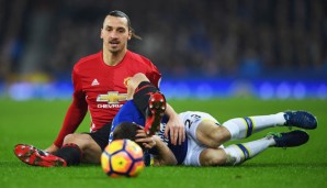 Zlatan Ibrahimovic ist gegen Seamus Coleman sehr resolut zur Sache gegangen