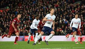 Harry Kane vor dem Tor des FC Liverpool