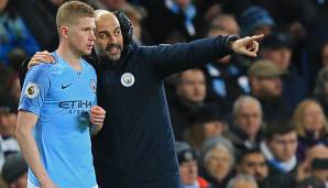 Pep Guardiola und Kevin de Bruyne haben am Sonntag den zweiten Meistertitel in Folge eingefahren.