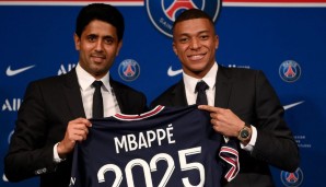 Nasser Al-Khelaifi und Kylian Mbappé.