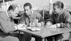 Alfredo di Stefano (li.) im Gespräch mit Francisco Gento (M.) und Ferenc Puskas (re.).