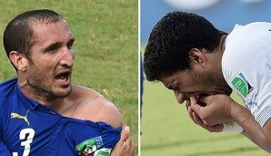 Nach dem Zwischenfall hatten Giorgio Chiellini (l.) und Luis Suarez Schmerzen