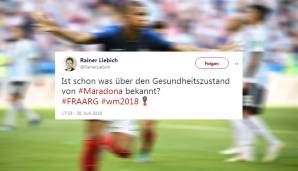 Diego Maradona macht mit merkwürdigem Verhalten während der WM auf sich aufmerksam. Eine kurze NachFRAARGe über seinen Zustand sollte also erlaubt sein.