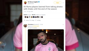 Die AS Roma ging sogar schon mal auf Nummer sicher und verbot - natürlich mit einem Augenzwinkern - allen Spielern den Umgang mit Drake - bis zum Saisonende!