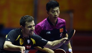 Timo Boll und Ma Long spielen gemiensam im Doppel