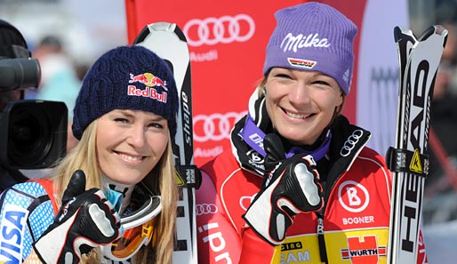 Lindsey Vonn (l.) und Maria Riesch kommen trotz der Konkurrenz gut miteinander aus