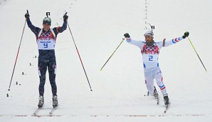 Denkbar knapp gewann Emil Hegle Svendsen (l.) den Massenstart der Männer