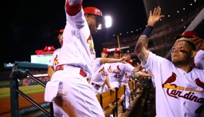 Yadier Molina (l.) feiert seinen Grand Slam mit den Teamkollegen