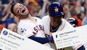 Jose Altuve (l.) und Carlos Correa feiern: Ein Sieg fehlt den Astros noch zum Titel