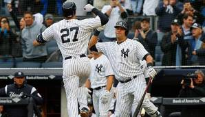 Giancarlo Stanton (l.) schlug seinen ersten Homerun in Pinstripes.