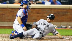 Brett Gardner (r.) erzielte mehrere Runs gegen die New York Mets.