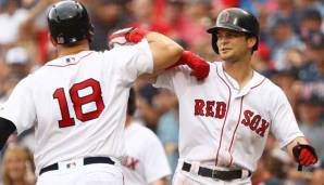 Mitch Moreland (l.) brachte die Red Sox früh mit einem Homerun gegen die Yankees in Führung.