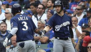 Ryan Braun (r.) sorgte mit einem RBI-Single für das 3:1 gegen die Chicago Cubs.