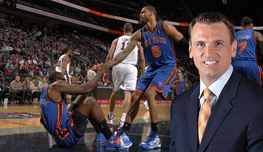 "ESPN"-Experte Tim Legler (r.) und die NY-Troika: Anthony, Chandler, Stoudemire (v.r.)