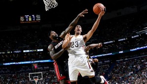 Anthony Davis (r.) war von LeBron James (l.) und den Miami Heat nicht zu stoppen