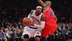 Carmelo Anthony (l.) gilt als Primärziel der Chicago Bulls