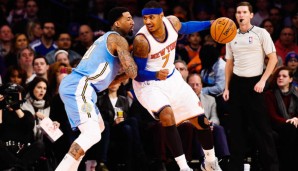 Carmelo Anthony (r.) zeigte gegen die Denver Nuggets sein zweites starkes Spiel in Folge