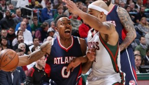 Jeff Teague (l.) führte die Atlanta Hawks mit 25 Punkten zum 22. Saisonsieg