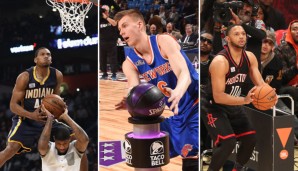 Die drei Gewinner am All-Star-Saturday: Robinson, Porzingis und Gordon (v.l.)