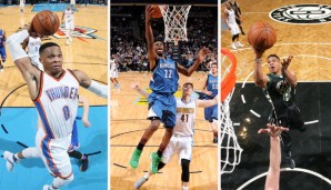 Russell Westbrook, Andrew Wiggins und Giannis Antetokounmpo