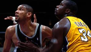 Platz 12: SHAQUILLE O'NEAL vs. TIM DUNCAN - Es herrschte keine Abneigung zwischen den beiden, mehr gegenseitiger Respekt. Dennoch gab es zahlreiche epische Schlachten zwischen den beiden Superstars.