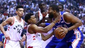 Kyle Lowry (v.l.) und die Toronto Raptors fegten die Philadelphia 76ers aus der Halle