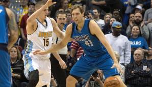 Nikola Jokic und Dirk Nowitzki im direkten Duell im Jahr 2016.