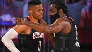 Russell Westbrook (l.) und James Harden spielten letztlich nur eine Saison gemeinsam bei den Houston Rockets.