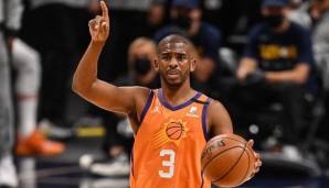 Platz 1: CHRIS PAUL | Team: Phoenix Suns | Alter: 36 | Status: Player Option (44,2 Mio.) | Gehalt 20/21: 41,4 Millionen | Stats 20/21: 16,4 Punkte und 8,9 Assists bei 49,9 Prozent FG und 39,9 Prozent Dreier in 31,4 Minuten (70 Spiele).